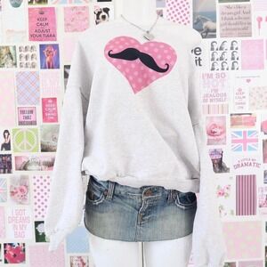 y2k mustache heart off shoulder sweatshirt grey size M